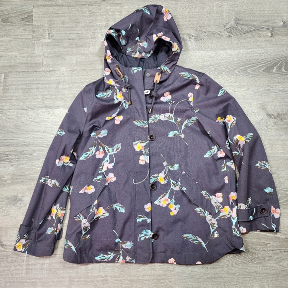 JOULES Coast Floral Print Dark Gray Pink Floral Hooded Jacket Coat Women's 14 - Picture 10 of 10